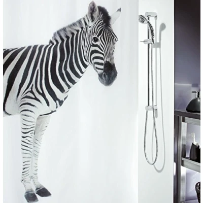 Imagen de Spirella colección Zebra, Cortina de Ducha Textil 180 x 200, 100% Polyester, Negro