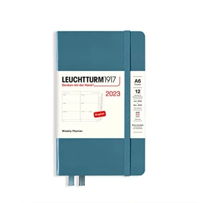 Imagen de LEUCHTTURM1917 365956 Pocket (A6) 2023, 12 meses, azul piedra azul, inglés