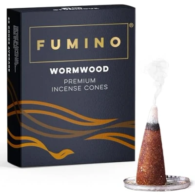 Imagen de Fumino® Ajenjo Conos de Incienso Fresco 20 por Caja Fragancia Humo Masala Agarbatti para la Relajación, Meditación, Antiestrés Decoración Hogar