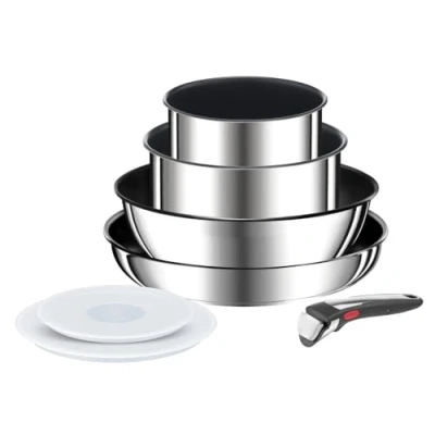 Imagen de Tefal Juego 4 piezas Ingenio Preference On cazos 16/20, Sartén 28 cm, Wok 26 acero inoxidable + 2 tapas y mango extraíble, revestimiento antiadherente antirayaduras, apto para inducción