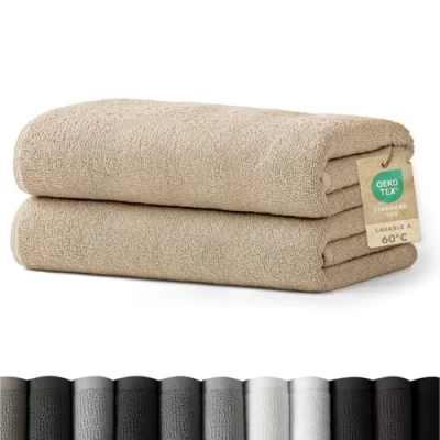 Imagen de Blumtal Juego de 2 Toallas Baño (70x140cm) Suaves y Absorebentes, 100% algodón, Certificado Oeko Tex 100, Taupe