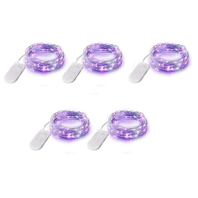 Imagen de Cadena de luces LED 5 unidades, 10 mm, funciona con pilas, alambre cobre para el hogar, jardín, boda, fiesta, Navidad, Halloween, conciertos, bares, clubes, hoteles (morado)