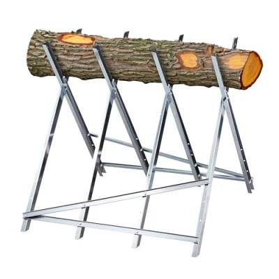Imagen de Relaxdays Metal Caballete Motosierra, Plegable, hasta 150 kg, Banco de Trabajo para Cortar Leña, 80 x 82 cm, Plateado, Acero