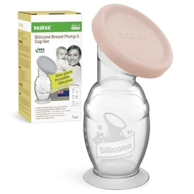 Imagen de haakaa Extractor de Leche Manual Silicona con Base Succión y Tapa, Diseño Una Pieza Operación Silenciosa Manos Libres, Natural, A Prueba Derrames, 5oz/150ml, Rosa Suave