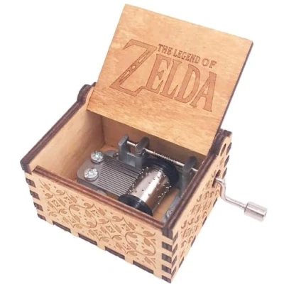 Imagen de Youtang The Legend of Zelda Caja musical de madera tallada con manivela, reproduce Zelda: Canción tormentas Ocarina Time, color marrón