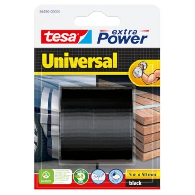 Imagen de tesa Extra Power Universal, Cinta Adhesiva Americana Reforzada para Reparar, Fijar, Agrupar, Reforzar o Sellar, Negra, 5 m x 50 mm