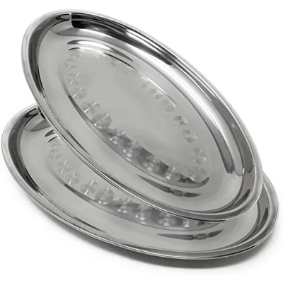 Imagen de Space Home Set de 2 Bandejas Servir Oval Fuente para Emplatados Bandeja Camarero Plato Acero Inoxidable 40 cm