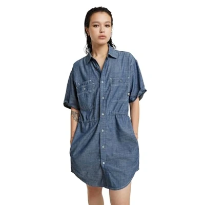 Imagen de G STAR RAW Cordón Relajado SS Dress Wmn Vestido Informal, Azul (Rinsed D24874 d558 082), L para Mujer