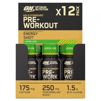 Imagen de Optimum Nutrition Gold Standard Impulso de Energía Pre Entrenamiento, Complemento Alimenticio Listo para Beber con Beta Alanina, Cafeína, PerforMelon Boost, Sabor Lima Limón, Paquete 12, 12 x 60 ml