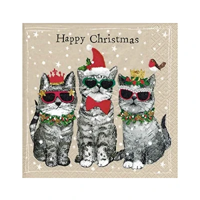 Imagen de Servilletas Tres gatos deseos feliz navidad