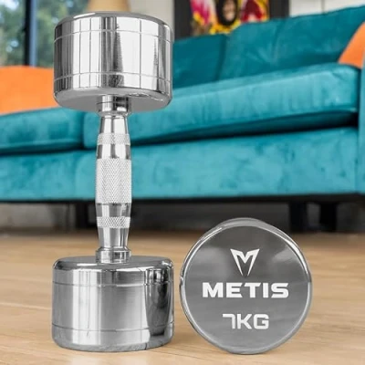 Imagen de METIS Mancuernas Cromadas [Par] Par de Pesas Mano [1 kg 10 kg] Gimnasio en Casa Juego con Cromo Liso (7kg)