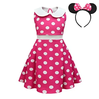 Imagen de Lito Angels Disfraz Vestido de Minnie Mouse con Aro Pelo Orejas Ratón para Niñas Pequeñas Talla 3 4 años, B Lunares Rosa Fuerte