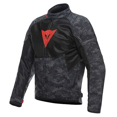 Imagen de Dainese Ignite Air Tex Jacket, Chaqueta de Moto Verano, Tejido Malla, para Hombre, Protecciones Suaves, Gris Camo/Negro/Rojo Fluo, 46