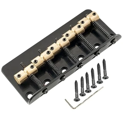 Imagen de Musiclily Pro 18mm Clásico Estandar Top Load Puente Bajo 5 Cuerdas con Selletas Latón Placa Acero para Precision/Jazz Bass, Negro