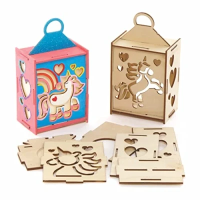 Imagen de Baker Ross AX665 Kit Linterna Unicornio Paquete de 3, artesanía madera y actividades arte para niños, ¡perfecto fiestas con temática unicornios!