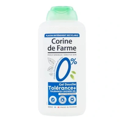 Imagen de Corine de Farme Gel Ducha Hipoalergénico 0% Tolérance+ Alta Tolerancia para Piel Sensible pH Neutro, Sin Jabón ni Colorantes Hecho en Francia 500ml