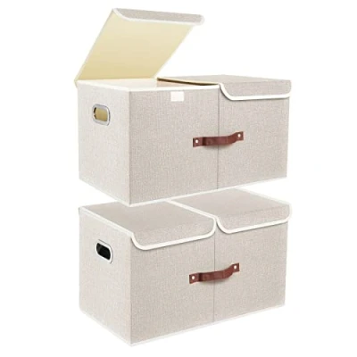 Imagen de TYEERS Caja de Almacenaje con Compartimentos Extra Grande, Tela, Plegable, Organizadora, 55x33x30 cm, Juego 2, Beige
