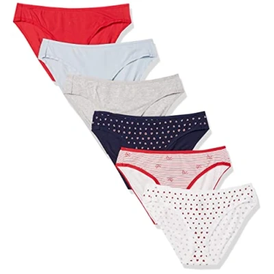 Imagen de Amazon Essentials Braguita de Estilo Bikini Algodón colores interrumpidos Mujer, Pack 6, Corazones/Multicolor/Rayas, 42