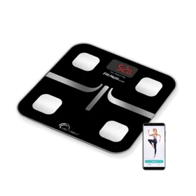 Imagen de LITTLE BALANCE 8353 Connect 4 Classic, Impedanciómetro conectado, Análisis de composición corporal (Peso/Grasa/Agua/Masa ósea y masa muscular/IMC), 180 kg, Vidrio templado, Negro