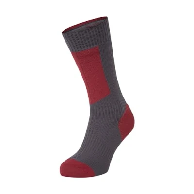 Imagen de SealSkinz Waterproof Cold Weather Mid Length Sock with Hydrostop Calcetines unisex para adultos, Gris/Rojo/Blanco, L