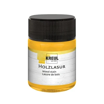 Imagen de Kreul 78502 Tinte acrílico intensivo para madera, tarro de 50 ml en amarillo sol, madera natural no tratada y papeles naturales absorbentes, fluido pintura líquida al agua