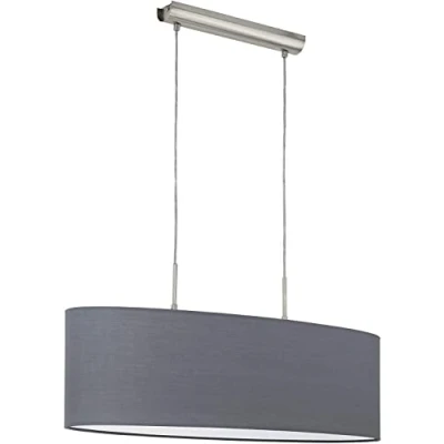 Imagen de Eglo lámpara colgante PASTERI, de suspensión textil con 2 bombillas, suspendida ovalada acero y tela, color níquel mate, gris, casquillo E27, L 75 cm