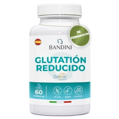 Imagen de Bandini® Glutatión Potente Antioxidante Vegano L Setria Reducido y Bioactivo Antienvejecimiento, Contrarresta los Radicales Libres elimina Toxinas Glutathione 60 Cápsulas, Kosher