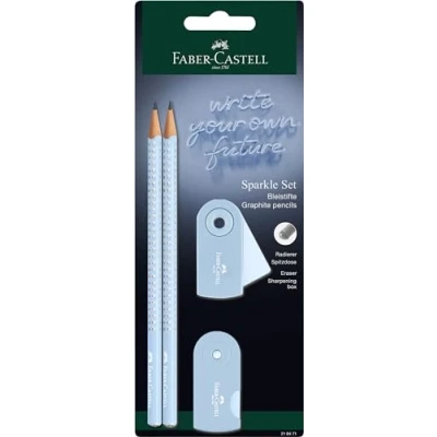 Imagen de Faber Castell 218471 juego de lápices Sparkle, con sacapuntas, goma borrar y 2 lápices, escritura Sleeve in Sky Blue