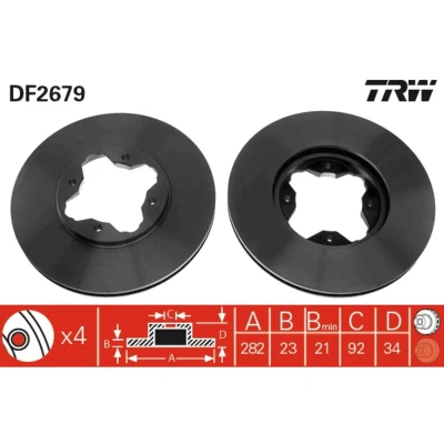 Imagen de TRW DF2679 Disco de freno 282 23 4 114,3 ventilado barnizado HONDA: ACCORD 5