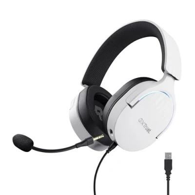 Imagen de Trust Gaming GXT 490W Fayzo Cascos USB 7.1 Sonido Envolvente, Drivers 50mm, 35% Plástico Reciclado, Micrófono con Cancelación de Ruido, RGB Auriculares Cable Over Ear PC PS5 Blanco
