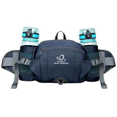 Imagen de Waterfly Riñonera Running Deportiva Impermeable Multifuncional Bolso de Cintura con Portabotellas para Correr Senderismo Ciclismo Hombre Mujer (Azul Oscuro)