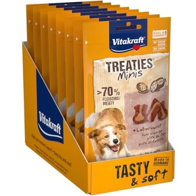 Imagen de Vitakraft Treaties Minis, Hundeleckerlie, mit Leberwurst, hohem Fleischanteil, ideal als Belohnung und Training, in Vorratsgröße (8x 48g)
