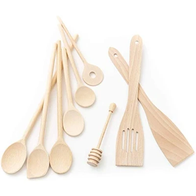 Imagen de tuuli Kitchen Set de Utensilios cocina Madera haya (6x cuchara 18cm 35cm, para miel, 2x espátula)