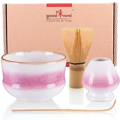Imagen de Goodwei Juego de té Matcha Premio Cuenco Ceremonial, Batidor y Soporte (Kiku, 80), Cerámica, 300 ml
