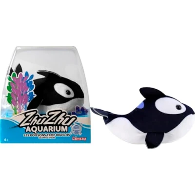 Imagen de Lansay ZHU Aquarium Margot Le Petit Orque Negro&amp;Blanco Peluche Suave e Interactivo para niños a Partir de 4 años Pescado Rigolo &amp; Demasiado Lindo Mini Universo Subacuático Encantado No