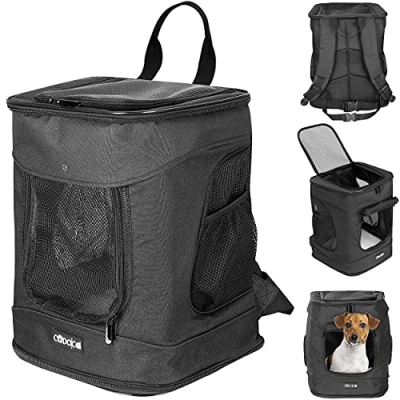 Imagen de Cadoca Mochila de tranporte Negro para Mascotas con Correa y cinturón máx 12Kg anatómico Acolchado