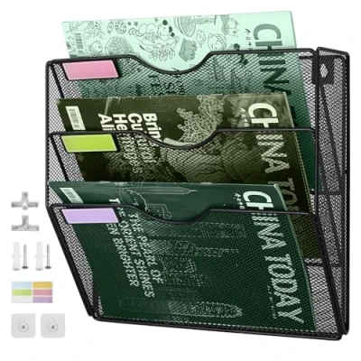 Imagen de soporte para archivos de pared colgante malla A4 en bandeja organizador correo estante almacenamiento revistas bandejas cartas