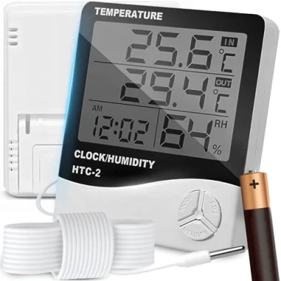 Imagen de Retoo termómetro interior exterior higrómetro termohigrómetro digital con sonda ambiente para climatización monitor de clima medidor humedad sensor temperatura