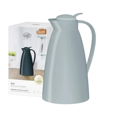 Imagen de alfi Eco 1,0 l, Jarra isotérmica con inserción higiénica de Vidrio Duro plástico, tapón Rosca cómodo pulsador, vertido una Mano, Ideal como café, té, sin BPA