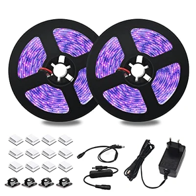 Imagen de dystaval Tira de luces LED 10 m, UV 33 pies, luz negra con transformador, 600 ledes 2835, 12 V y 3 A, accesorios flexible para iluminación decorativa, fiesta