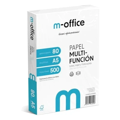 Imagen de Paquete Folios A5 80gr, de 500 hojas, Papel Multifunción para Impresora Inkjet y Láser, Hojas 148 x 210 mm Ideales la Oficina como el Hogar · m office (500 hojas)