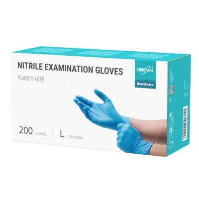 Imagen de EUROPAPA® 200 Guantes De Nitrilo Desechables Que Cumplen Las Normas EN455 EN374, Sin Polvo Ni LÁTex, Disponibles En Tallas S, M, L Y XL (L, Azul)