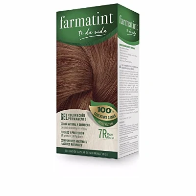 Imagen de Farmatint Gel 7R Rubio Cobrizo, Tinte Vegetal Permanente, Sin Amoníaco, Cobertura Completa de Canas, Cuida y Protege tu Cabello, Unidad 170ml