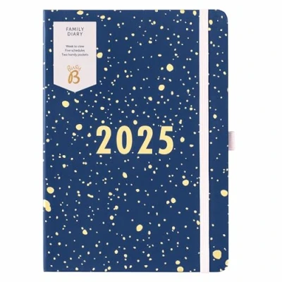 Imagen de Busy B Diario Familiar Enero a diciembre de 2025 Spray Azul Marino Planificador semanal A5 con espacio para 5 horarios y notas arrancables