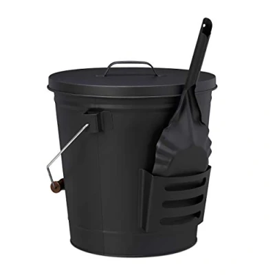 Imagen de Relaxdays Cubo Cenizas con Tapa, Pala y Asa, para Chimenea Barbacoa, Metálico, Acero, 19 L, Negro