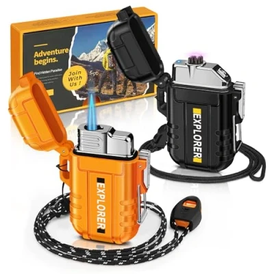 Imagen de Lafagiet paquete de 2 encendedores eléctricos + encendedor antorcha, recarga USB C y gas butano, impermeables, resistentes al viento, múltiple para velas, camping, aventura