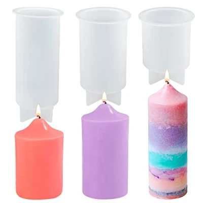 Imagen de 3 moldes de silicona para velas 3D, molde fundición, forma cilindro, silicona, pilar, resina epoxi hacer velas, cera