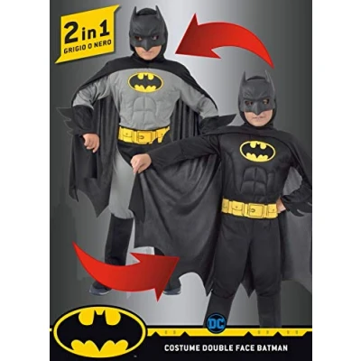Imagen de Batman 2 in 1 (Classic/Dark Knight) disfraz niño original DC Comics (Talla 5 7 años) con músculos acolchados