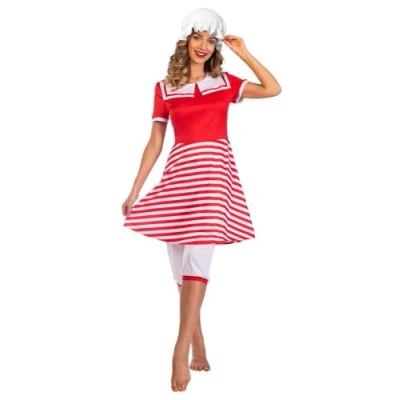 Imagen de amscan 1920s Bathing Suit Size 10 12 Juego de Disfraces, Rayas, Color Rojo, Blanco y Azul, 38 40 (9911336)
