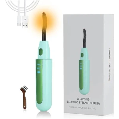 Imagen de rizador de pestañas con calefacción, recargable por USB, control temperatura 2 engranajes pantalla LED, mini para mujeres y niñas, rizado